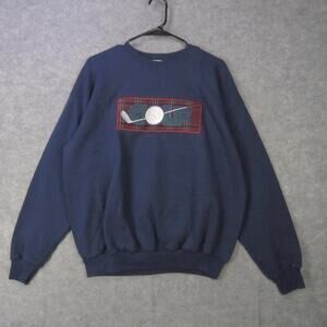 Mc Sport Sweatshirt Mens Large Blue Golf Clubs Plaid Patch Crewneck Pullover